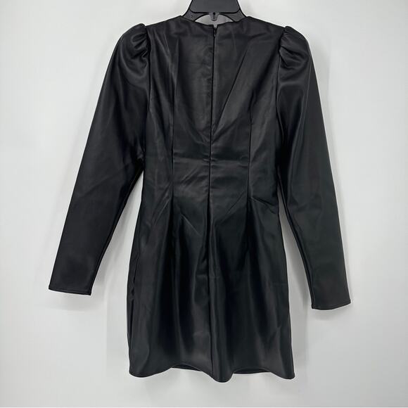 Torn by Ronny Kobo Puffed Sleeve Bodycon Vegan Leather Midriff Cutout Minidress - Picture 2 of 8